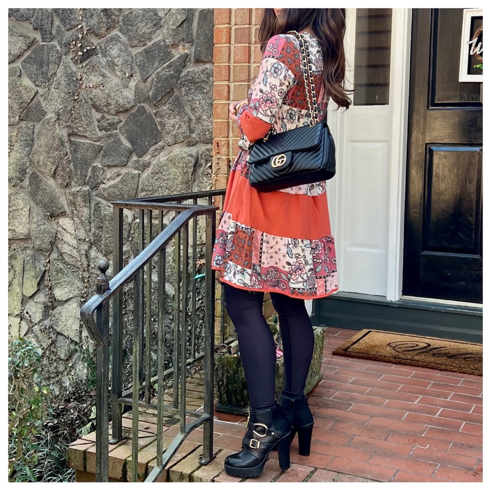 #48 Boho Chic Patchwork Contrast Dress - Picture 8 of 9